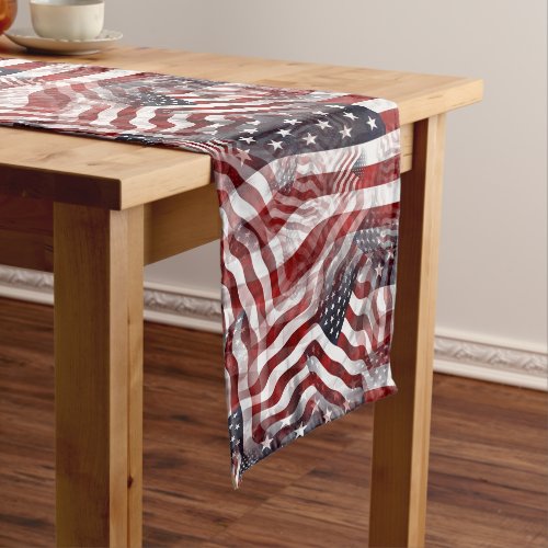 Abstract American Red White Blue Flag Motif Long Table Runner