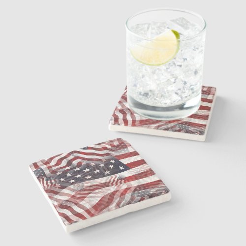 Abstract American Red White Blue Flag Motif Stone Coaster
