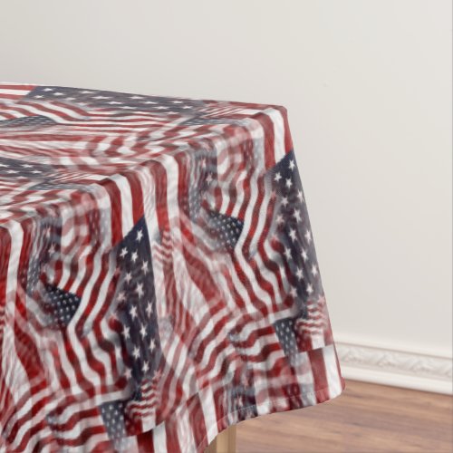 Abstract American Red White Blue Flag Motif Tablecloth