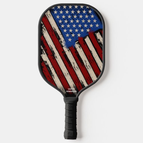 Abstract American USA Flag Custom Text Name Pickleball Paddle