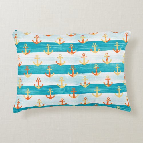 Abstract anchors watercolor stripe pattern accent pillow