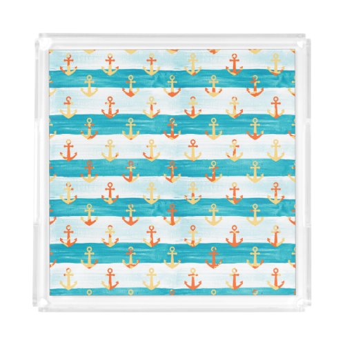 Abstract anchors watercolor stripe pattern acrylic tray