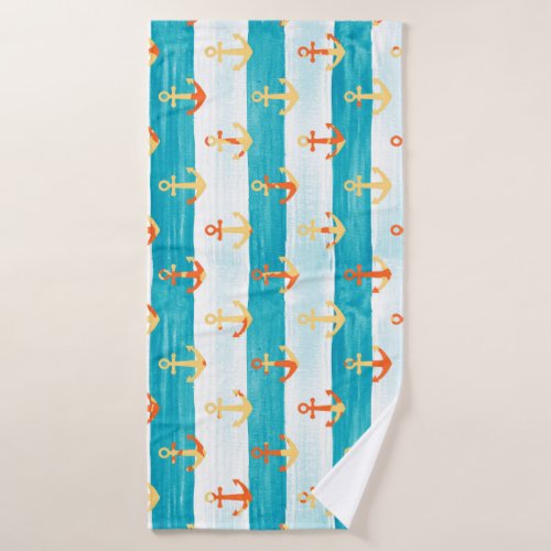 Abstract anchors watercolor stripe pattern bath towel