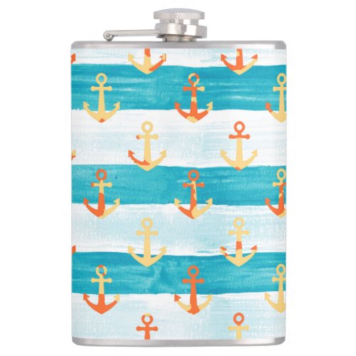Abstract anchors watercolor stripe pattern flask