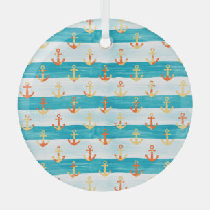Abstract anchors: watercolor stripe pattern. glass ornament