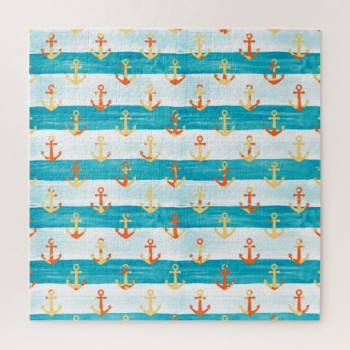 Abstract anchors watercolor stripe pattern jigsaw puzzle