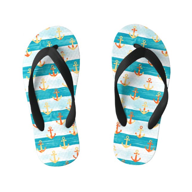Abstract anchors: watercolor stripe pattern. kid's flip flops (Footbed)