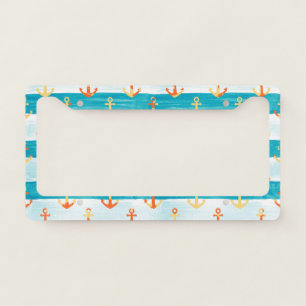 Abstract anchors: watercolor stripe pattern. license plate frame