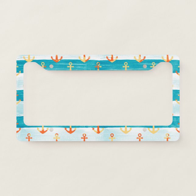 Abstract anchors: watercolor stripe pattern. license plate frame (Front)