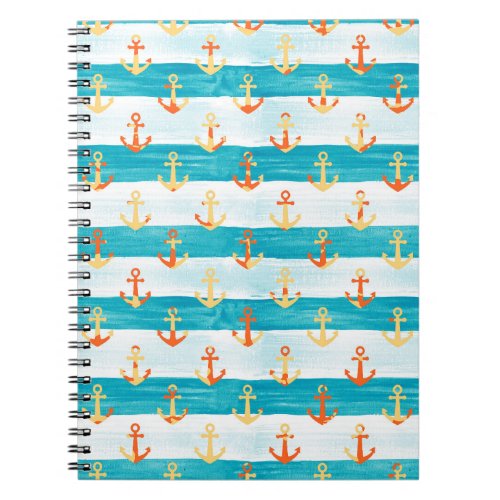 Abstract anchors watercolor stripe pattern notebook
