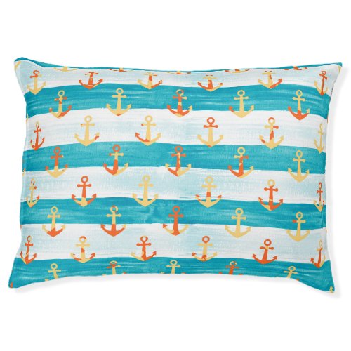 Abstract anchors watercolor stripe pattern pet bed