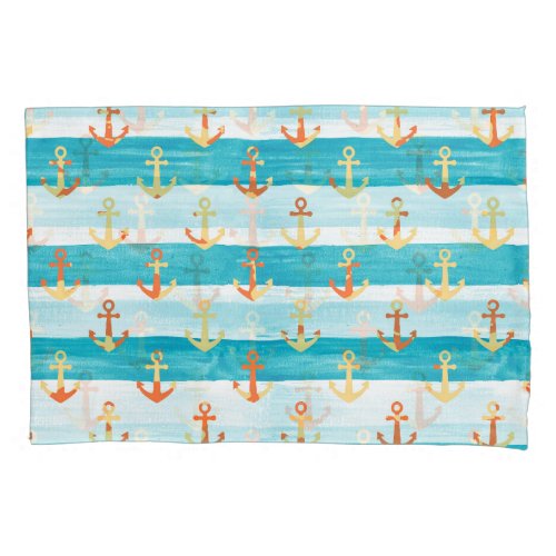 Abstract anchors watercolor stripe pattern pillow case