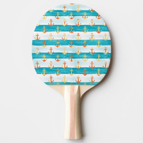 Abstract anchors watercolor stripe pattern ping pong paddle