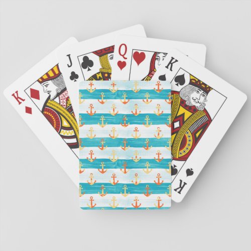 Abstract anchors watercolor stripe pattern playing cards