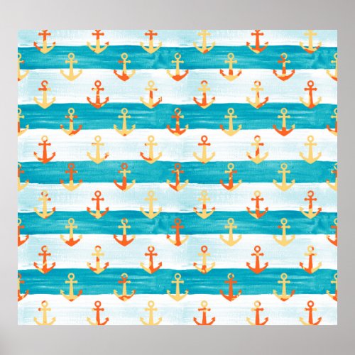 Abstract anchors watercolor stripe pattern poster