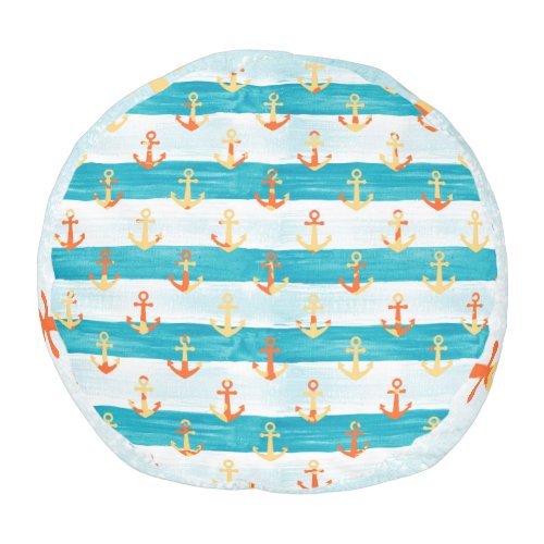 Abstract anchors watercolor stripe pattern pouf