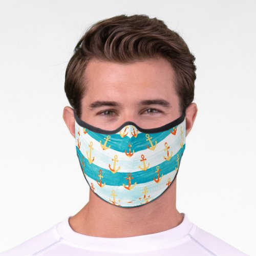 Abstract anchors watercolor stripe pattern premium face mask