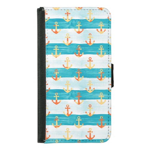Abstract anchors watercolor stripe pattern samsung galaxy s5 wallet case