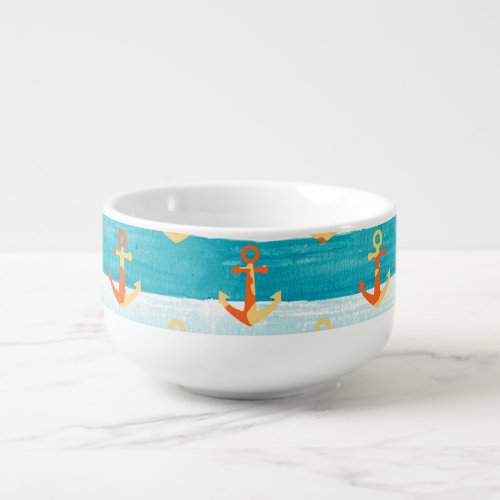 Abstract anchors watercolor stripe pattern soup mug