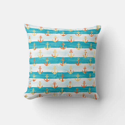 Abstract anchors watercolor stripe pattern throw pillow