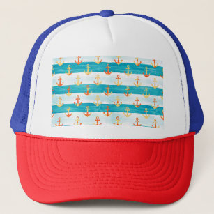 Abstract anchors: watercolor stripe pattern. trucker hat