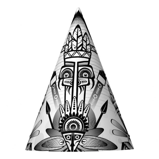 Abstract Ancient Native Indian Tribal Party Hat (Front)