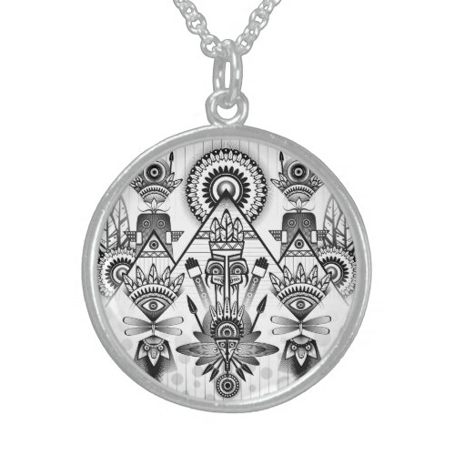 Abstract Ancient Native Indian Tribal Sterling Silver Necklace