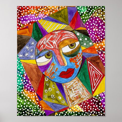 Abstract and Colorful Face Portrait Poster