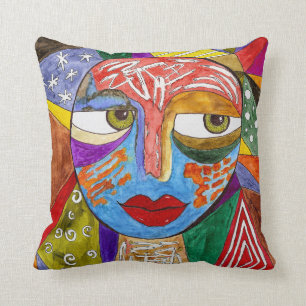 Abstract and Colorful Face Throw Pillow