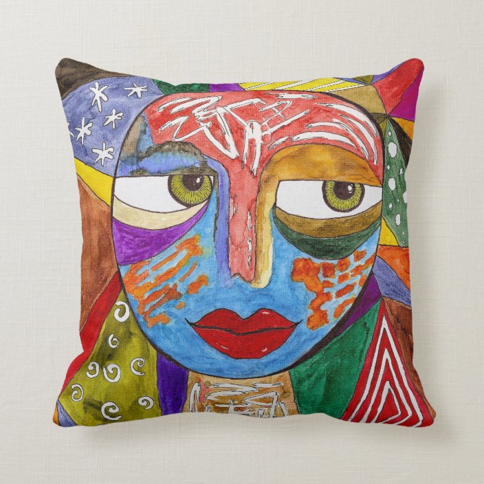 Abstract and Colorful Face Throw Pillow