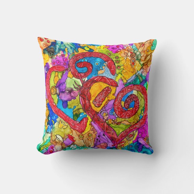 Abstract  and Colorful Hearts Throw  Pillow (Front)