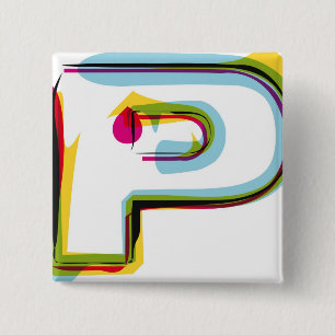 Abstract and colorful letter P Pinback Button
