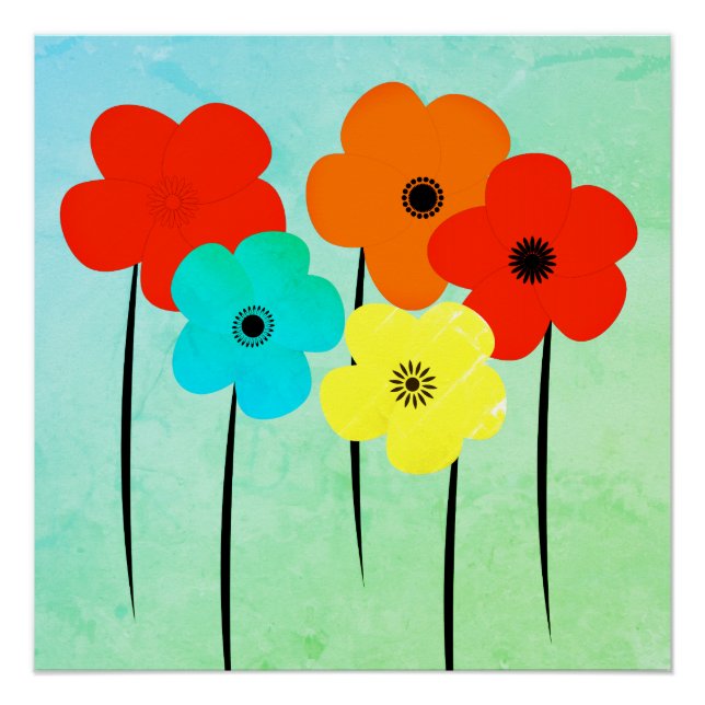 Abstract Anemones Flowers Summer Vibes Poster (Front)