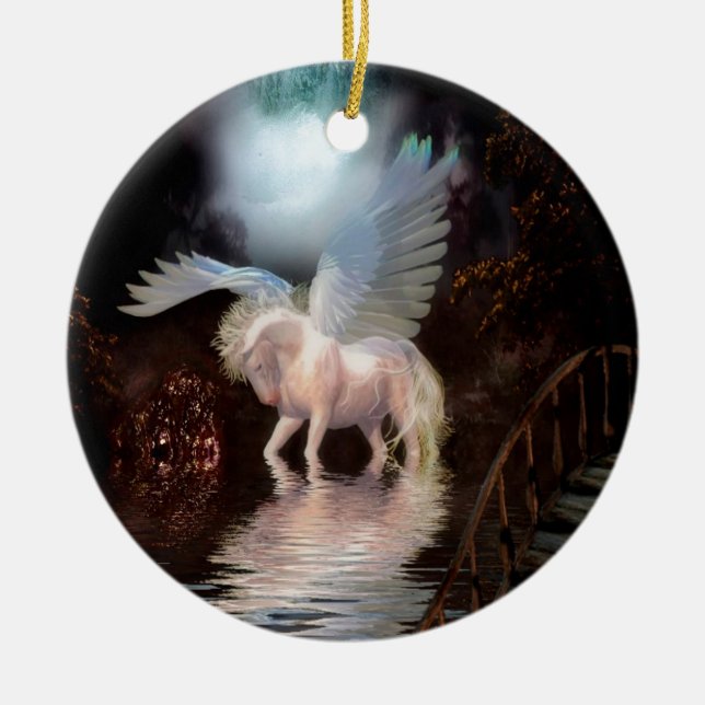 Abstract Angel White Horse Ceramic Ornament (Front)