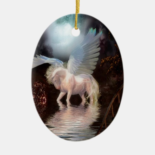 Abstract Angel White Horse Ceramic Ornament (Front)