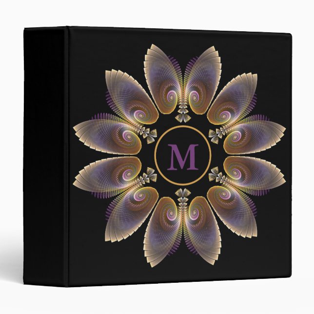 Abstract Angel Wings Mandala Fractal Monogram 3 Ring Binder (Front/Spine)