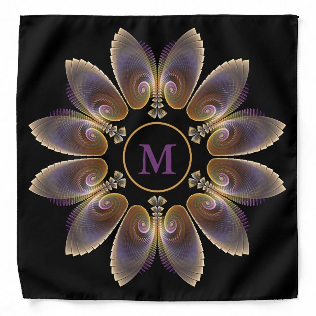 Abstract Angel Wings Mandala Fractal Monogram Bandana (Front)