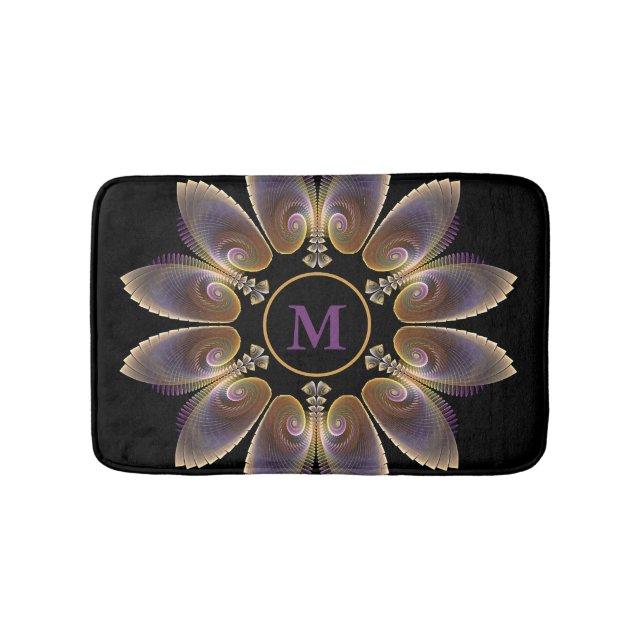 Abstract Angel Wings Mandala Fractal Monogram Bath Mat (Front)