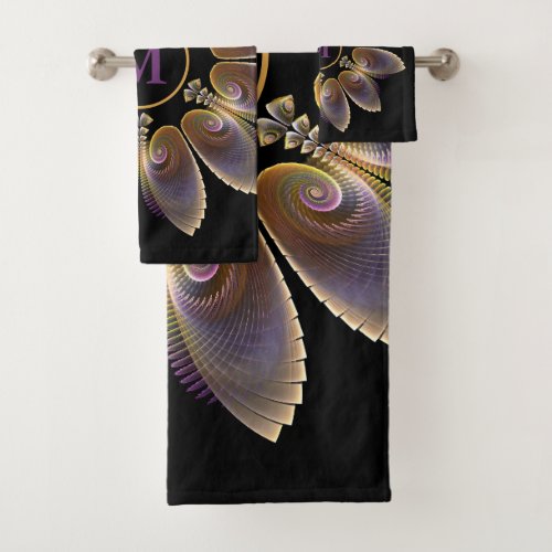 Abstract Angel Wings Mandala Fractal Monogram Bath Towel Set
