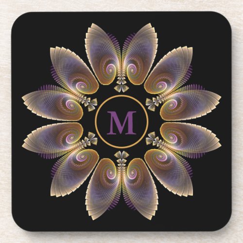 Abstract Angel Wings Mandala Fractal Monogram Beverage Coaster