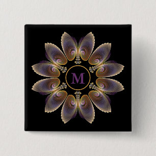 Abstract Angel Wings Mandala Fractal Monogram Button