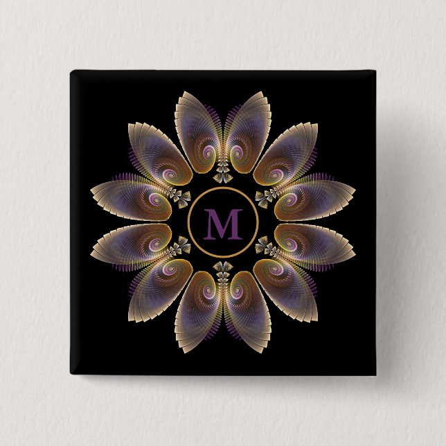 Abstract Angel Wings Mandala Fractal Monogram Button (Front)