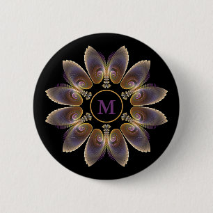 Abstract Angel Wings Mandala Fractal Monogram Button