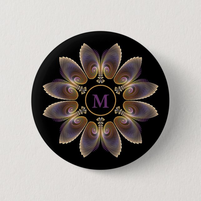 Abstract Angel Wings Mandala Fractal Monogram Button (Front)