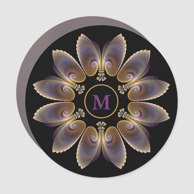 Abstract Angel Wings Mandala Fractal Monogram Car Magnet (Front)