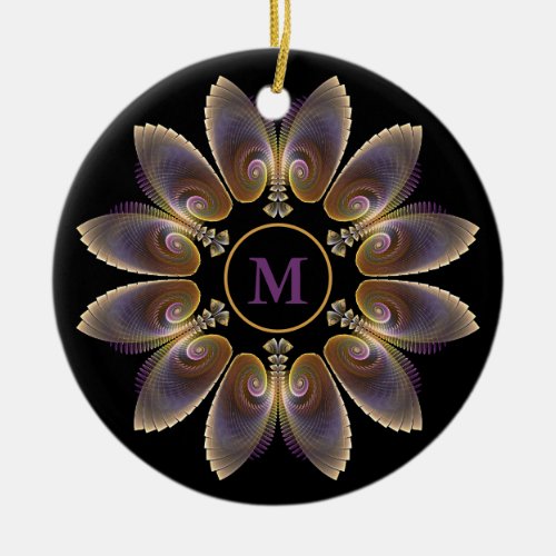 Abstract Angel Wings Mandala Fractal Monogram Ceramic Ornament
