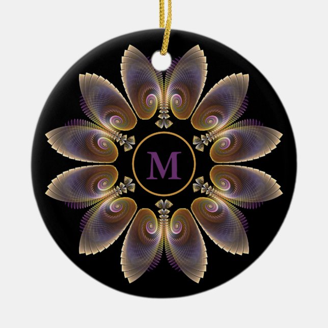 Abstract Angel Wings Mandala Fractal Monogram Ceramic Ornament (Front)