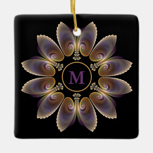 Abstract Angel Wings Mandala Fractal Monogram Ceramic Ornament