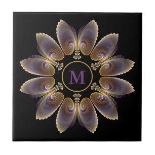 Abstract Angel Wings Mandala Fractal Monogram Ceramic Tile