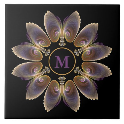 Abstract Angel Wings Mandala Fractal Monogram Ceramic Tile